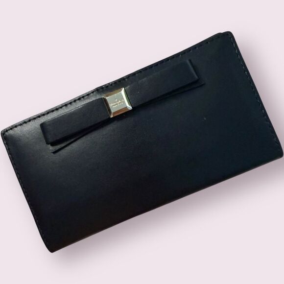 Kate Spade Black Continental Wallet Bow and Logo - Picture 2 of 12
